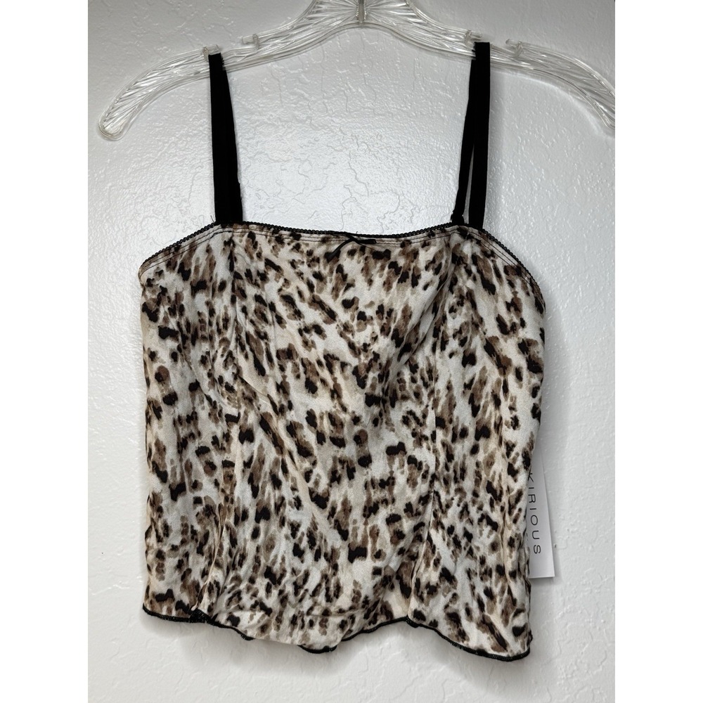 Kirious Crop Tank Top Leopard‎ Womens Size Small Coachella Indie Fairy Brown New